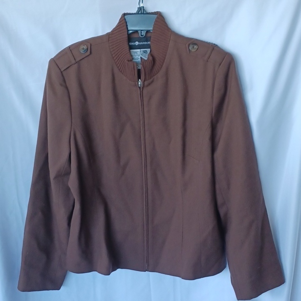 Vintage 100% Brown Wool Blazer, Military Style, Size 18 NWT